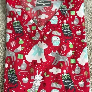 Butter-Soft Women's Scrub Top - Festive Red with Animal Print